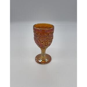 Vintage Marigold Carnival Glass Stemmed Glass Grape Pattern